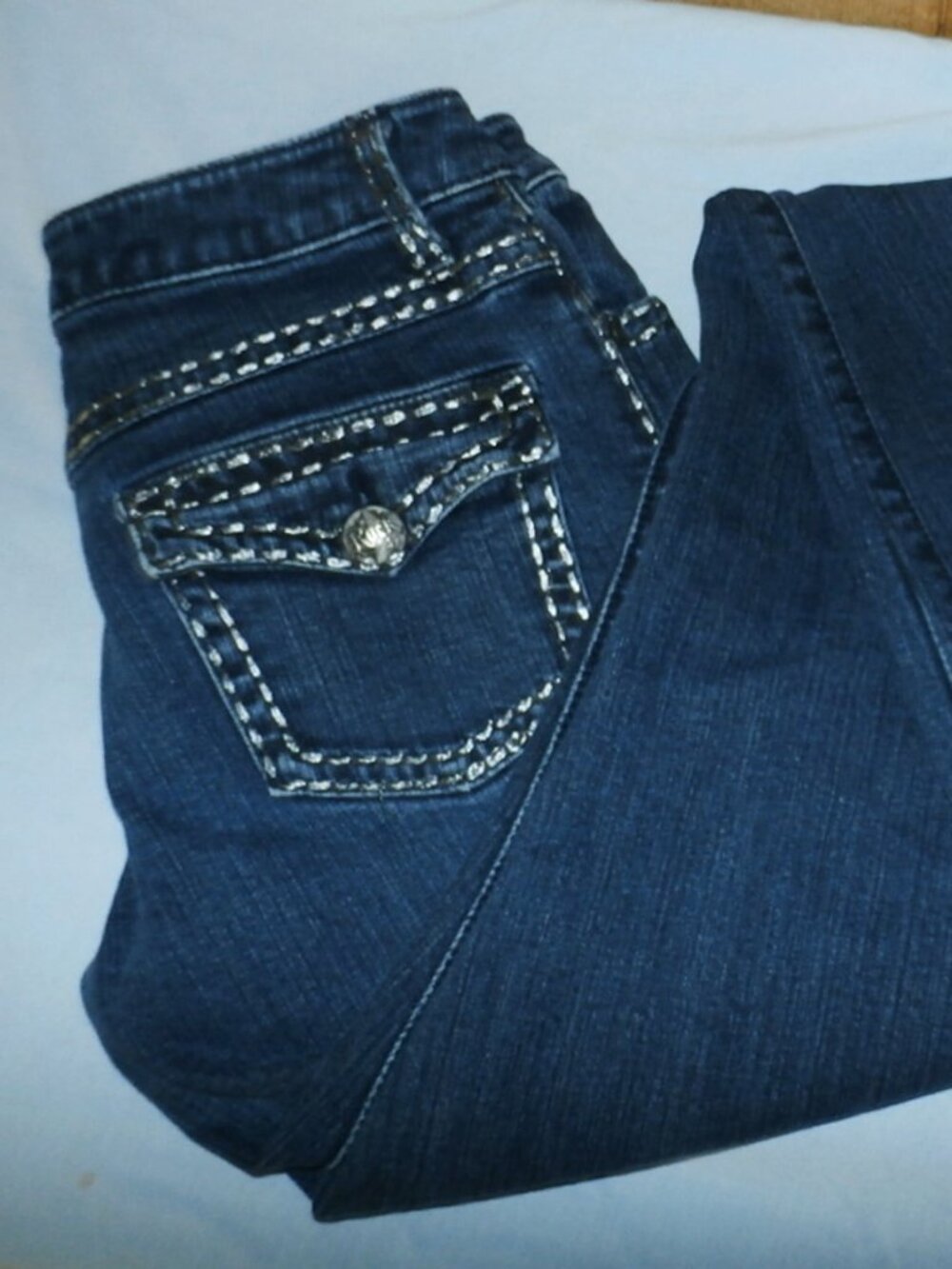 Wrangler Rock 47 Jeans silver shimmer stitching blue bootcut mid rise Jrs 3